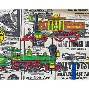 Vintage Steam Engine Trains Transportation Advertising Lined Curtains 80x45" (B)